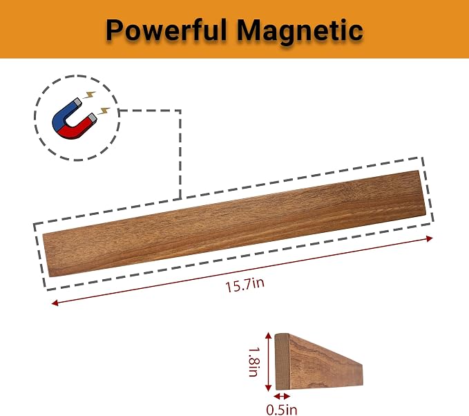 Yuoyar Wooden Magnetic Knife Holder - 15.5" Magnetic Knife Strips for Wall - knife storage kitchen accessories (15.5in) - Image 7
