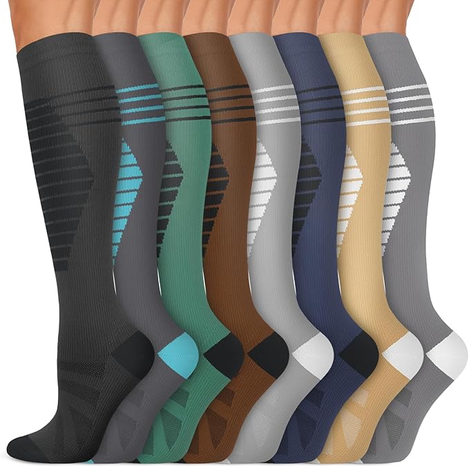 Copper Compression Socks 15-20 mmHg for Men & Women 8 Pairs – Circulation Support for Nurses, Travel, Running, Hiking, Soccer by Iseasoo