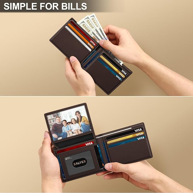ZALVEX Wallet for Men Slim RFID Blocking Leather Credit Card Holder Wallet | 14 Cards Bifold Minimalist Thin Wallet with 2 ID Windows & Cash Slot Front Pockt Carteras Para Hombres Birthday Gifts for Men - Image 5