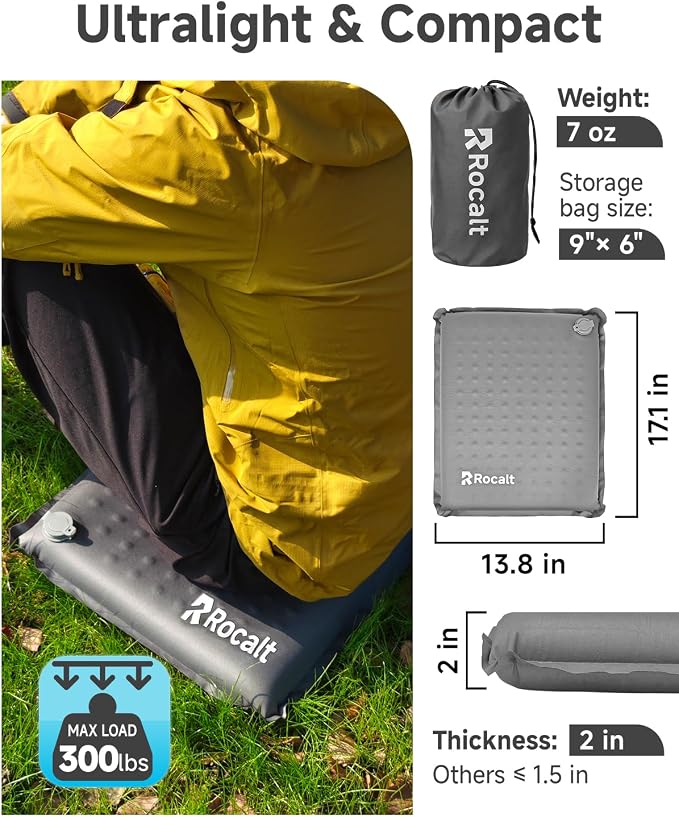 Rocalt Self Inflating Seat Cushion for Airplane Seats and Bleachers | 3s valve inflation, 0.44 lb pack, 17.1 x 13.8 x 2 in support, TPU fabric, for flights, stadiums and camping - Image 2