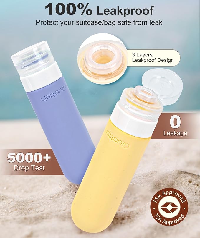 Quatish Travel Bottles for Toiletries 6 Pack, Original Patented Leakproof 3 oz Tsa Approved Travel Size Containers, BPA Free Silicone Shampoo and Conditioner Bottles, Camping Essentials - Image 3