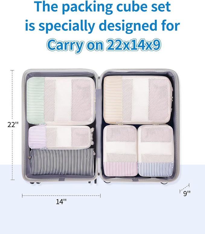 Narwey 6 Set Compression Packing Cubes for Travel Women Men, Travel Cubes for Carry On Suitcase, Durable Compression Luggage Organizer Bags - Image 2