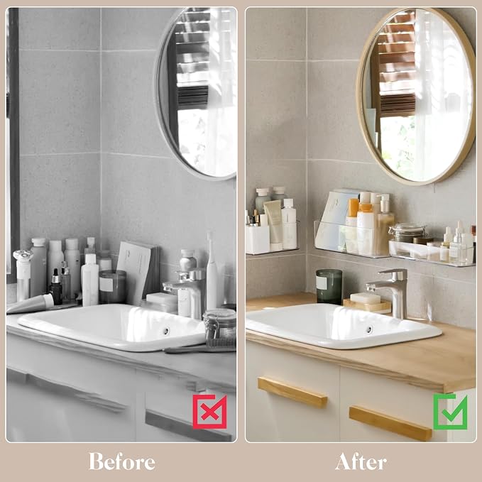 PAVSTINE 2 Pcs Clear Shower Shelf, Large Bathroom Wall Mounted Shower Caddy | No Drill Self Adhesive Bathroom Organizer with Self Adhesive Tape - Image 4