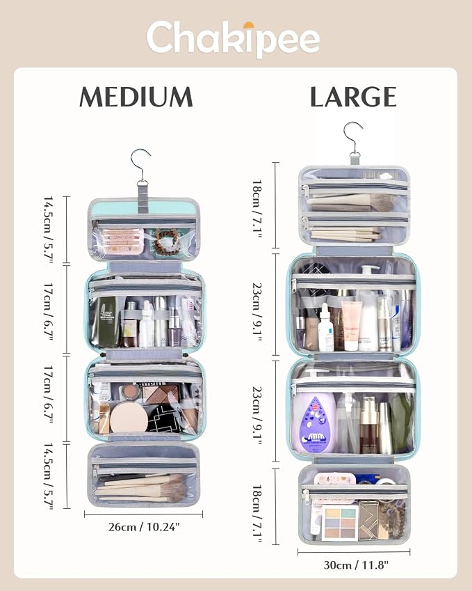 Travel Hanging Toiletry Bag for Women - Waterproof Cosmetic Organizer with Clear Window, Lightweight Bathroom Bags for Essentials, Makeup, Shampoo, Toiletries Blue,Large - Image 3