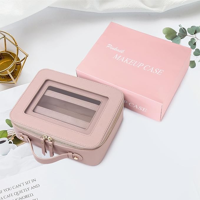 Pinkmik Clear Makeup Bag, (Pink, L+M+SLIM), 3pcs | With Brush Bag, Waterproof Travel Case, For Cosmetics and Toiletries, With Zipper - Image 7