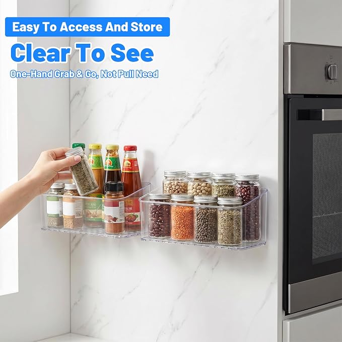 4 Pack Adhesive Cabinet Door Organizer, Bathroom Cabinet Door Organizer Bins for Inside Cabinets Doors Storage, Clear Wall Mounted Caddy for Kitchen Pantry, Bathroom Countertops, 10.63x3.62x3.94 Inch - Image 5