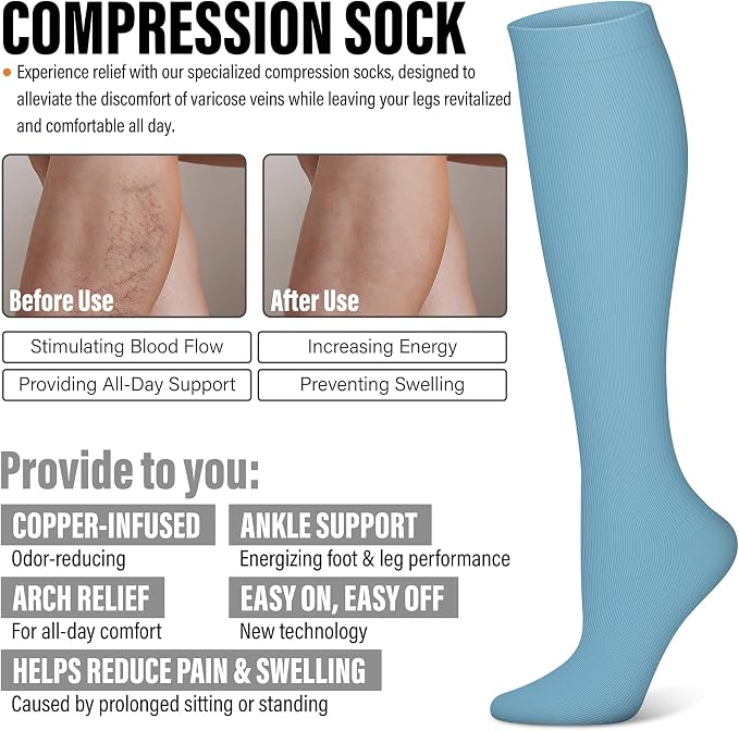 WITHYOU 3 Pairs Compression Socks for Women & Men 15-20 mmHg,Best Support for Nurses Running Hiking - Image 6