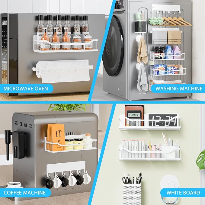 Multifunctional Magnetic Shelf for Washing Machine, Refrigerator, Microwave, Coffee Maker, and Any Metal Surface, Powerful Magnetic Shelves Include Magnetic Paper Towel Holder (8 pcs - White) - Image 6