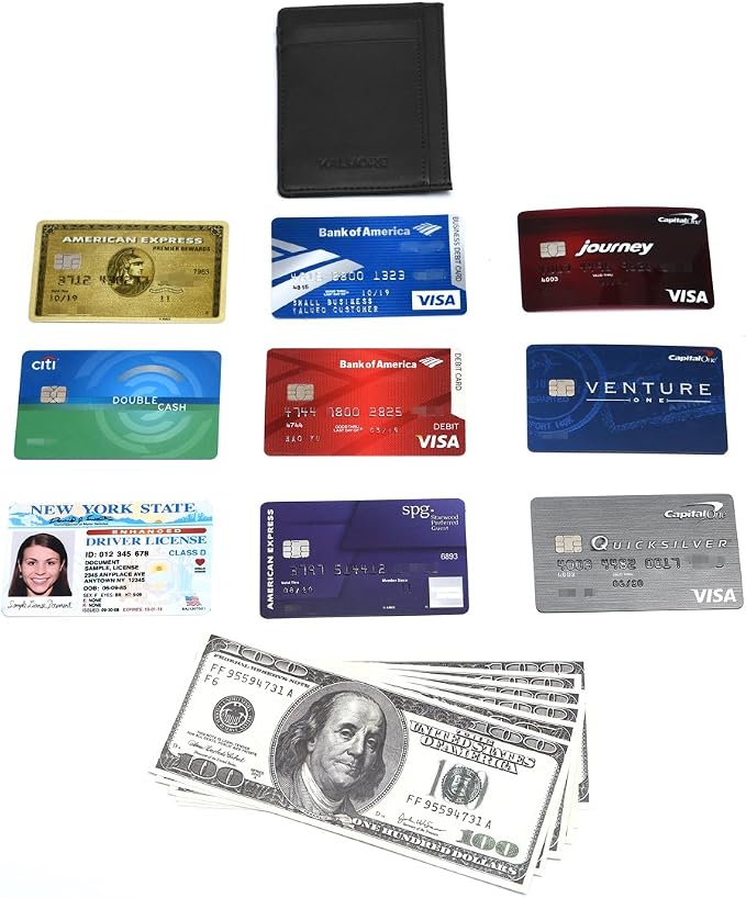 KALMORE womens Credit Holder Genuine Leather Slim Minimalist Card Case Wallet, Black With Id Window - Image 7