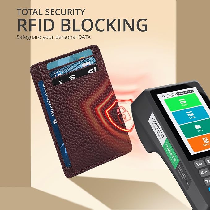 Berry Leather Slim Minimalist Wallet, RFID Blocking Front Pocket Card - Image 5