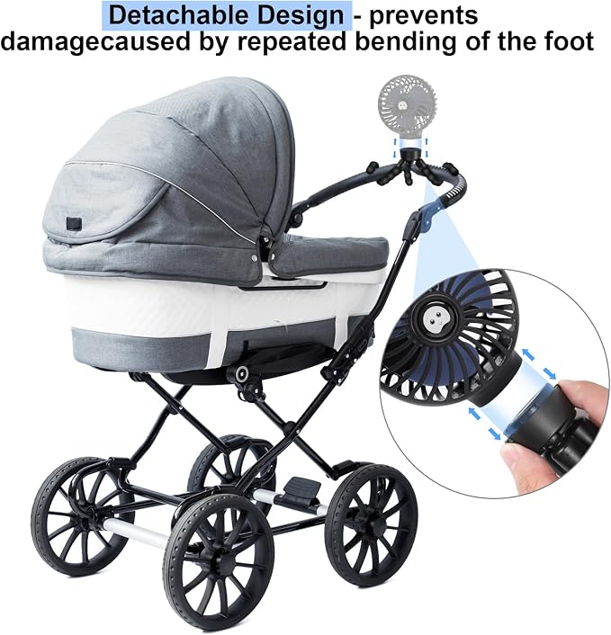 Portable Stroller Fan USB Clip on Fan Rechargeable Small Personal Mini with Removable Flexible Tripod 3 Speed 360° Rotate Can Handheld and Desk for Stroller Car Seat Crib Travel Outdoor (Black-1) - Image 3