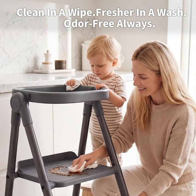 Foldable Toddler Standing Tower,Kitchen Helper Stool for Kids 1.5-6 Years | Safety Rail & Net Foldable Design Non-Slip Stable Easy Clean Portable Space Saving Storage Quick Assembly Montessori Black - Image 7