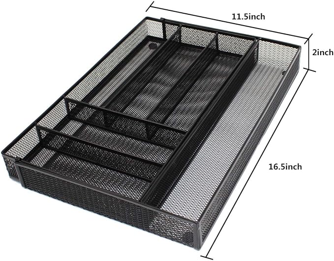 JANE EYRE Utensil Drawer Organizer - Expandable Cutlery Tray, Silverware/Flatware Storage Divider for Kitchen, Mesh Designing with Non-slip Rubber Feet (black) - Image 6