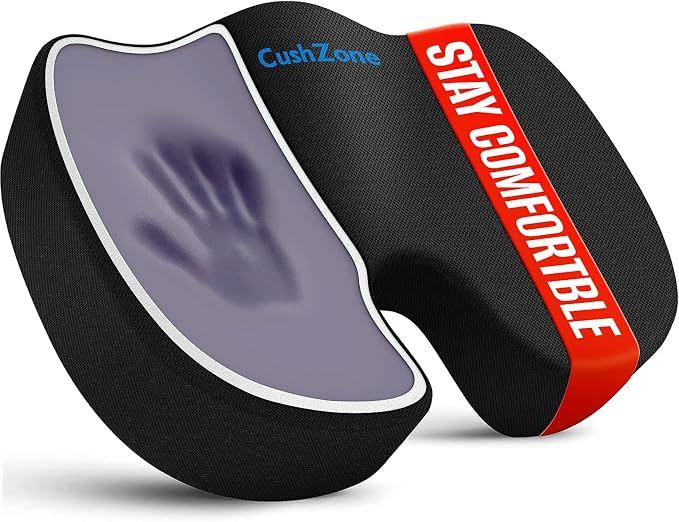 CushZone Seat Cushion Memory Foam Chair Pad for Office & Car, Black | Office Seat Cushion, Sciatica, Tailbone Back Pain Relief, Orthopedic Coccyx Pillow for Car, Pregnancy & Long Sitting at Work by CushZone