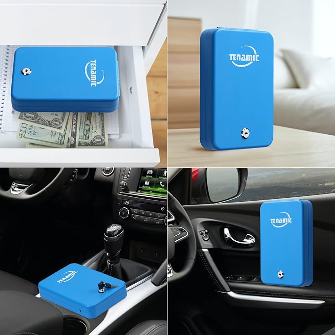Tenamic Pistol Safe, Portable Travel Gun Safe, Solid Steel Handgun Lock Box for Home Hotel, Gun Safes for Car, Blue - Image 5