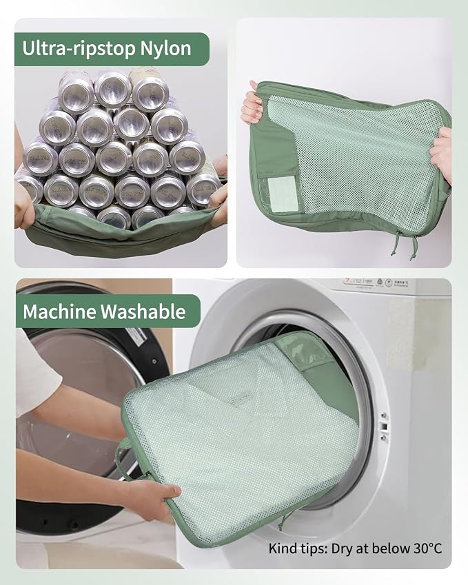 ECOHUB 4 Set Compression Packing Cubes for Travel Essentials, Suitcases Organizer Bags with Tag, Travel Bags Organizer for Luggage, Green-Compress - Image 6