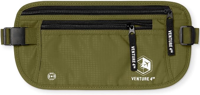 VENTURE 4TH Travel Money Belt, RFID Blocking Passport Holder - Green by VENTURE4TH