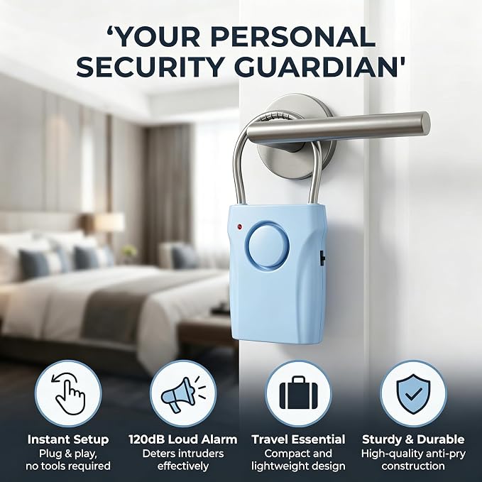 2 Pack Door Handle Alarm with Vibration Sensor | 120dB Siren, 3 Sensitivity Levels, Chime/Doorbell Mode, Portable Security for Travel, Hotel, Home, Apartment, Dorm - Image 2