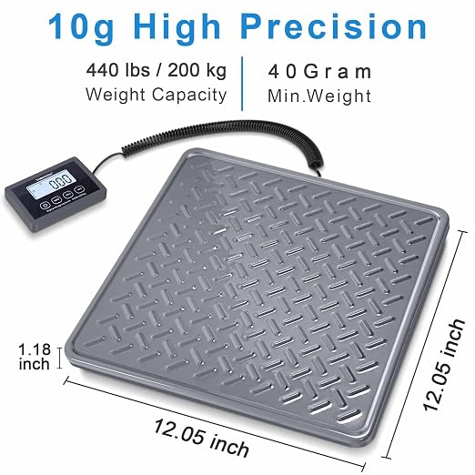 THINKSCALE Shipping Scale, 440 lb x 1 oz Heavy Duty Digital Postal Scale | Alloy Steel Platform with Hold, Tare & Backlit LCD, Package & Luggage Scale, Battery & AC Adapter Included - Image 2