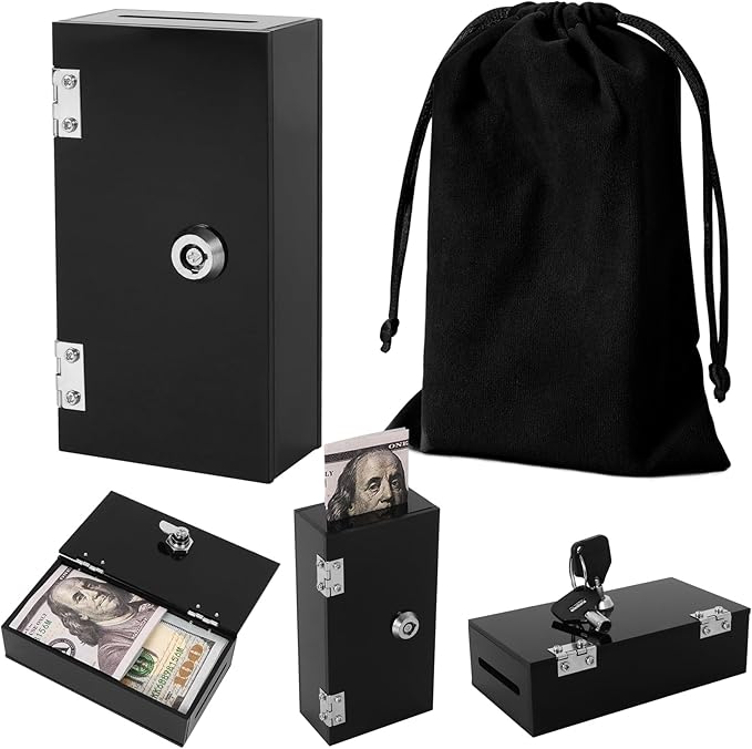 Pocket Size Acrylic Cash Box for Gambler,Winners Bank with 2 Keys Storage Bag, Compact Portable Secure Money Organizer Safe Lock Box for Casino, Control Gambler,Black,1 Pack by ClarityCraze