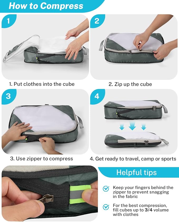Gonex Compression Packing Cubes for Travel, Mesh Bags Luggage Organizers | Set of 4/5/6/7/10 for Essentials, Extensible, Fits 20"Carry-on Suitcases, See-through Mesh, Double Zipper Compression - Image 2