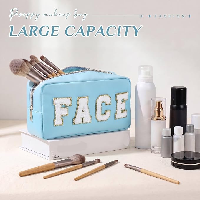 Preppy Makeup Bags Chenille Letter Stuff Bag Nylon Cosmetic Pouch Cases with Zipper for Women Travel Toiletry(Soft Pastel,Classic,4 Pcs) - Image 3