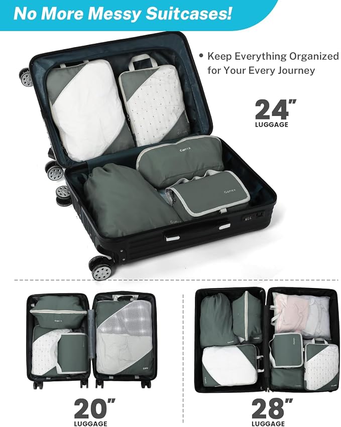 Gonex Compression Packing Cubes for Travel, Mesh Bags Luggage Organizers | Set of 4/5/6/7/10 for Essentials, Extensible, Fits 20"Carry-on Suitcases, See-through Mesh, Double Zipper Compression - Image 7