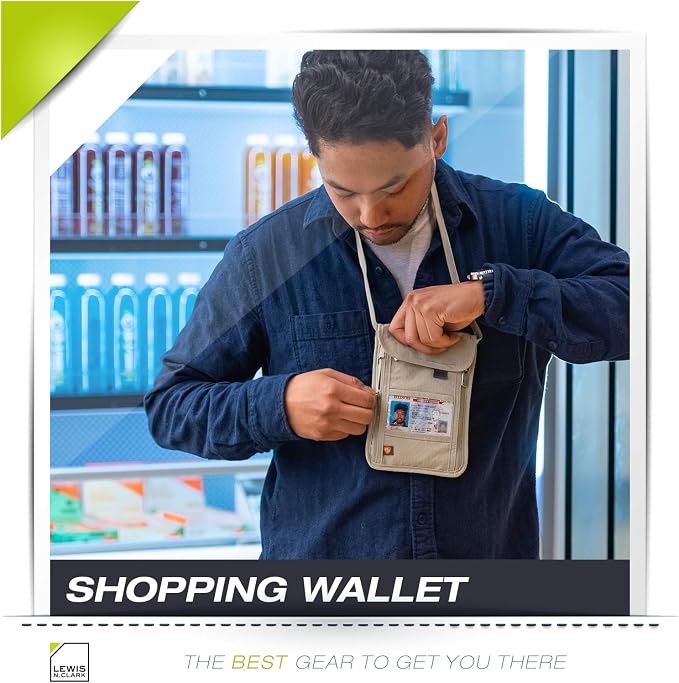 Lewis N. Clark RFID Blocking Stash Neck Wallet, Travel Pouch + Passport Holder for Women & Men, Taupe - Image 7