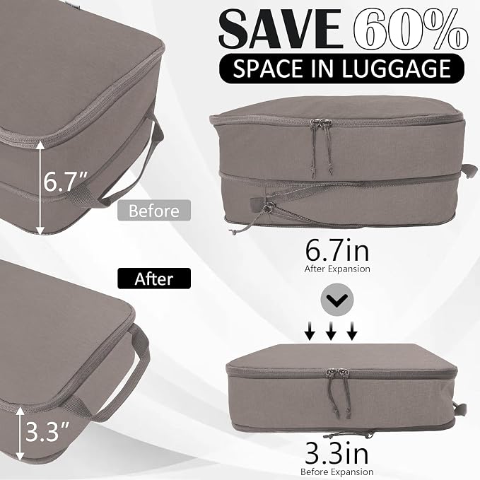 Compression Packing Cubes for Travel Suitcase Organizer Bags, Khaki, L | Expandable Travel Cubes for Packing Luggage Organizer Bags Compression Bags for Travel Essentials - Image 4