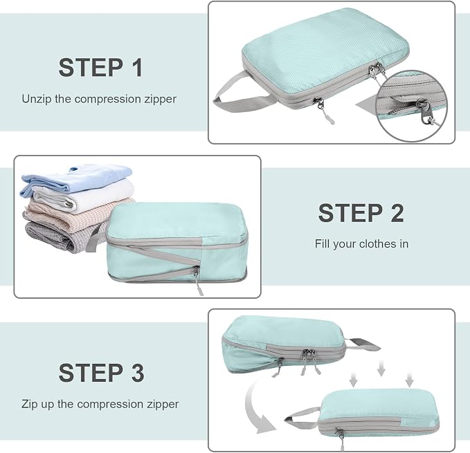 Compression Packing Cubes, Ultralight Packing Cubes for Carry on Suitcase, Travel Packing Essentials for Suitcase Organizer Bags Set, Durable Travel cubes for Luggage (Blue, Set of 4) - Image 5