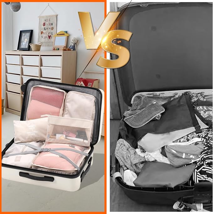 11 Set Packing Cubes for Travel Essentials, Suitcase Organizer Bags for Airplane Road Trip Camp - Beige - Image 5