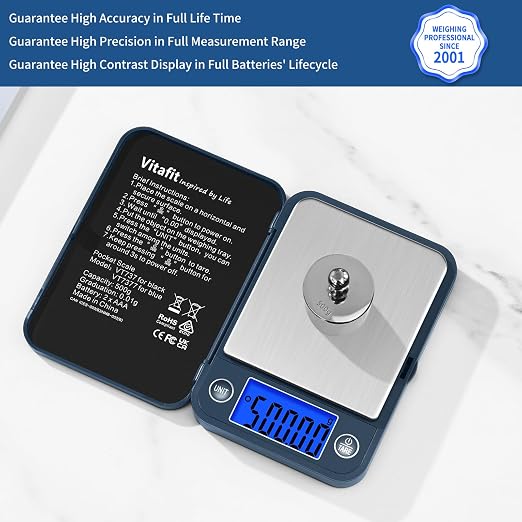 Vitafit 500g Digital Pocket Scale,High Accuracy Assured by Scale Professional Factory Since 2001, Gram Scale 0.01g for Multifunction: Lab,Food, Kitchen,Coffee,Jewelry; Blue - Image 2