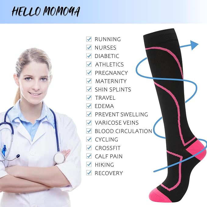 hello momoya Compression Socks for Women Men Circulation Knee High 8 Pairs for Nurses, Running, Travel, Athletic - Image 4