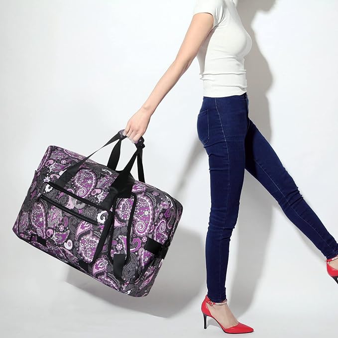 F.FETIVIN Weekender Bag Carry On Travel Duffle Medium Overnight Bag for Women(Purple Paisley) - Image 3