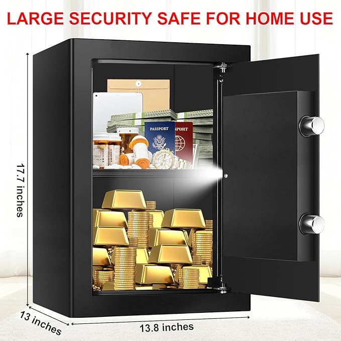 3.4 Cub Large Safes for Home Use, Digital Home Safe Box Fireproof Waterproof with Programmable Keypad, Spare Keys and Removable Shelf, Anti-Theft Fire Proof Safe for Document Money Valuables - Image 2