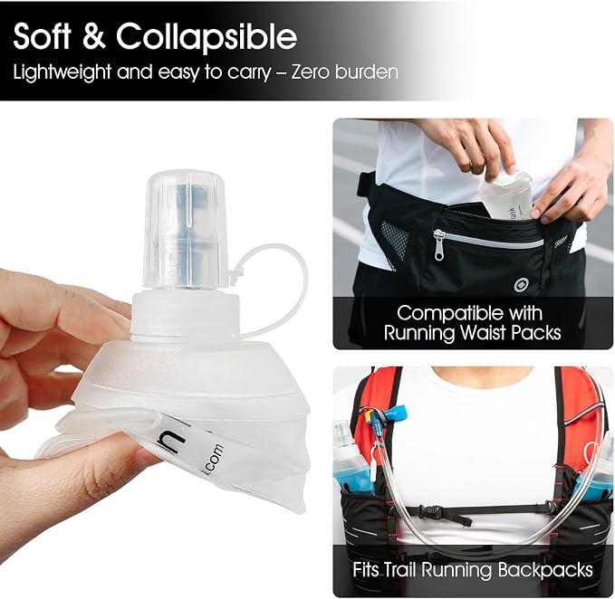 GUYI GYGYL Soft Flask Collapsible Water Bottle for Sports, 150ml White 2pcs | TPU Collapsible Water Bottle for Hydration Pack, Running Vest, Leak-Proof Folding Bottle for Hiking Cycling Climbing Jogging - Image 4