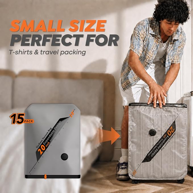 Rechargeable Wireless Pump Travel Storage Bags Set - 15 Pack Small Size Vacuum Bags for Travel & Home, Space-Saving Compression Packing for Clothes, Suitcase Luggage - Image 5