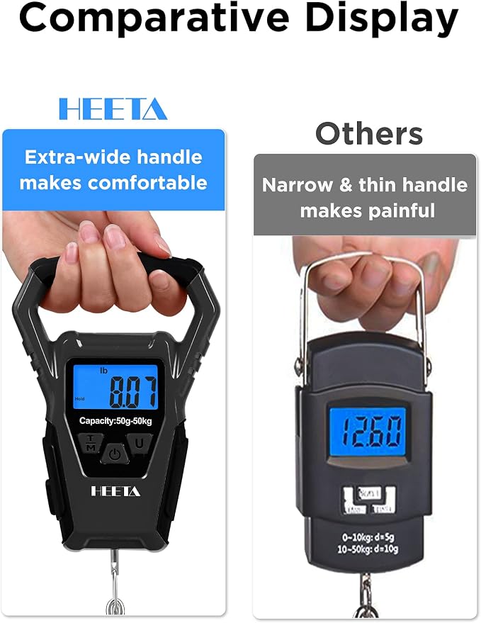 HEETA Waterproof Fish Scale Digital Hanging Fishing Luggage Weight Scale | Up 110lb/50kg Portable Scale with Backlit LCD Display, for Home & Outdoor, Measuring Tape and 2 AAA Batteries Included - Image 6