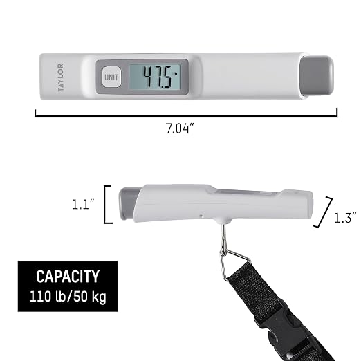 Taylor Kinetic Powered Digital Luggage Scale, 110 lb Capacity, No Batteries Required, Lightweight Travel Scale with Durable Nylon Strap and Clip, Portable Suitcase Weight Checker for Travelers, White - Image 3