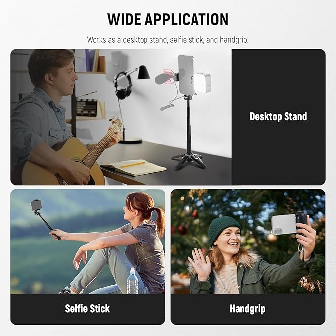 NEEWER Selfie Stick with Detachable Bluetooth Remote Shutter, Lightweight Foldable Travel Tripod for iPhone for YouTube/TikTok Vlogs Live Streaming Photography, Black, P15 - Image 3