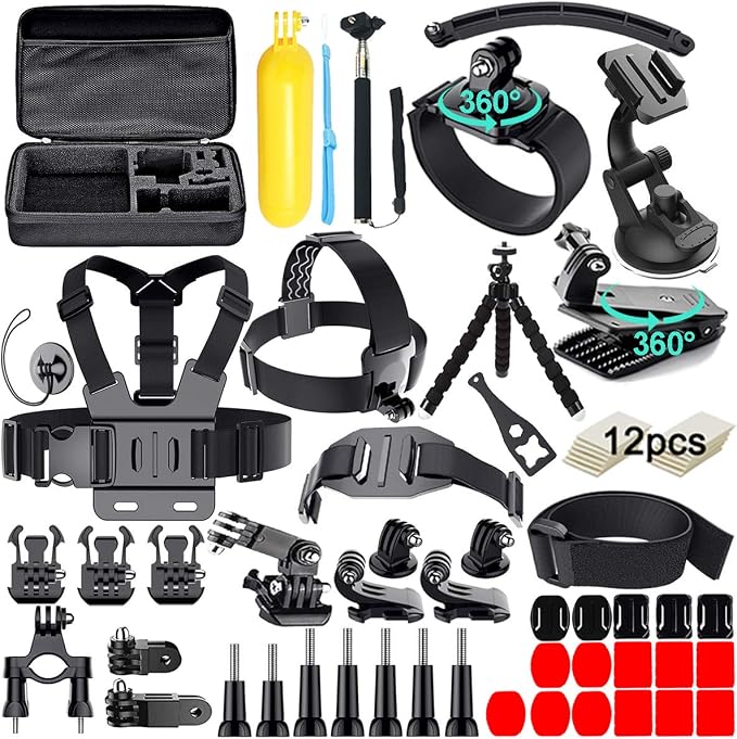 61 in 1 Action Camera Accessories Kit for GoPro Hero 13 12 11 10 9 8 7 6, Gopro Max, GoPro Fusion, Xiaomi, Insta360, DJI Osmo Action, AKASO APEMAN, Campark, SJCAM by Appolab