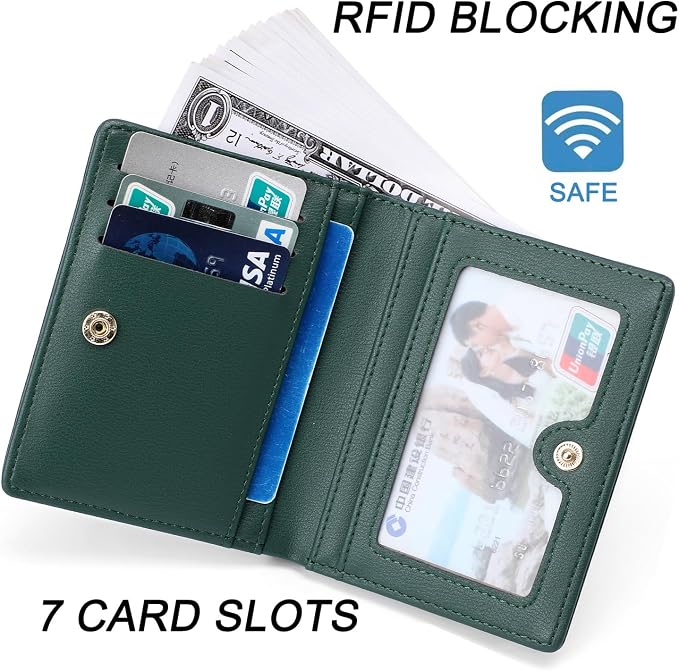 Small Women Wallet RFID Blocking Bifold Pocket Wallet Slim Compact Ladies Purse Mini Wallets For Women (Dark Green) - Image 3