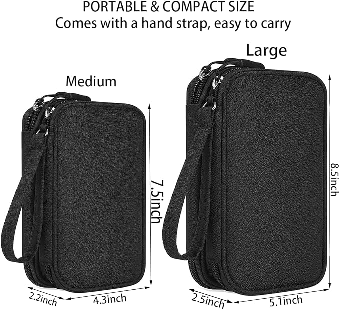 CAAORDKSO Electronics Organizer Travel Bag, Small Cable Organizer Case Waterproof Accessories Pouch, Travel Electronic Carrying Case for Cord, Charger, Phone, USB, Power Bank, Earphone (Black, Medium) - Image 2