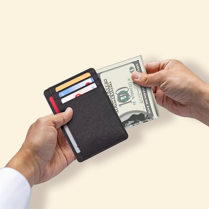 Brown Leather Slim Minimalist RFID Blocking Front Pocket Wallet, Credit - Image 4