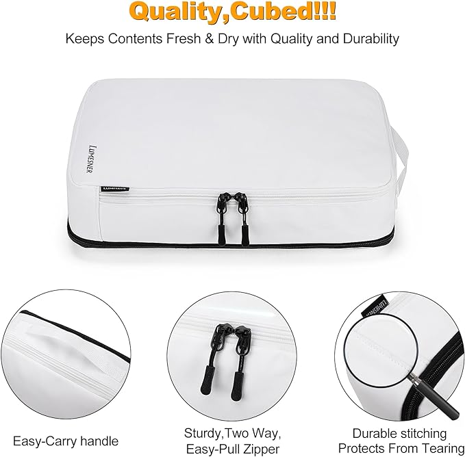 Compression Packing Cubes, Lumesner 8 Set Travel Packing Cubes for Carry on Suitcases, Compression Suitcase Organizers Bag Set & Travel Cubes(8-piece, White) - Image 6