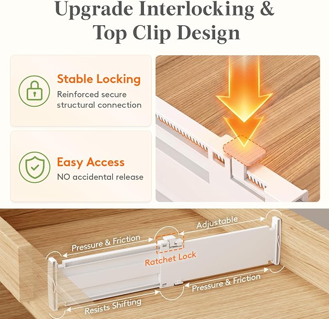 Lifewit 3.2" High Drawer Dividers for Clothes, Adjustable Drawer Organizers | 10.5"-16.5" Expandable Plastic Separator for Dresser, Kitchen, Cabinet, Closet, Nursery, Socks & Underwear Storage, 6 Pack - Image 5