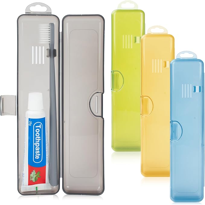 Travel Toothbrush Holder (4pcs, Yellow,Gray,Blue,Green) | Portable Travel Toothbrush Case Carries Toothbrushes and Toothpaste, Suitable for Travel, Home, And School by Buyitnow