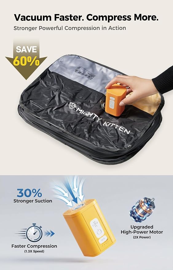 IKYWT Travel Vacuum Seal Bag with Pump, 21L Compression Packing Cube Kit with 270° Zipper, Reusable Waterproof Vacuum Storage for Carry-On & Small Checked Luggage (2-Pack) - Image 3