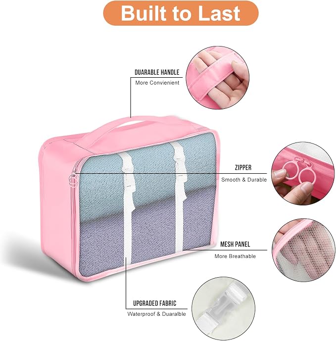 Packing Cubes for Travel- 8 Set Luggage Organizer Bags for Family, Mesh Breathable Travel Packing Cubes for Suitcases Durable Travel Essentials Bags Set (Pink, 8 Set) - Image 3