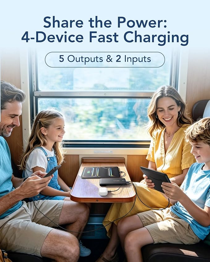 VEEKTOMX Portable Charger with Built-in Cables and AC Wall Plug, 10000mAh | Pocket-Size Travel Power Bank with USB-C and Micro-USB Cables for up to 4 Devices Including iPhone, iPad, Samsung, jet black - Image 7